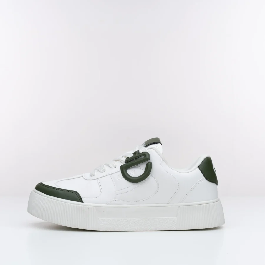 Side view of Icy CHNKS sneakers – white sneakers with green detailing for men and women